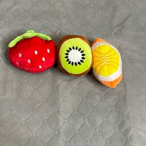 Vibrant Plush Dog Toy Set - Small to Medium Dog Kiwi, Strawberry, Orange
